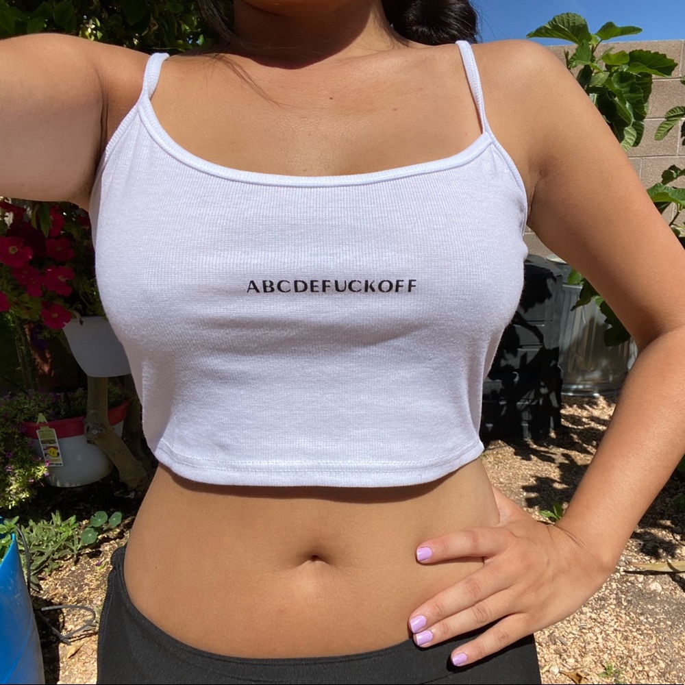 Fuck Off White Cami Crop Top ABC Lettering 🖤